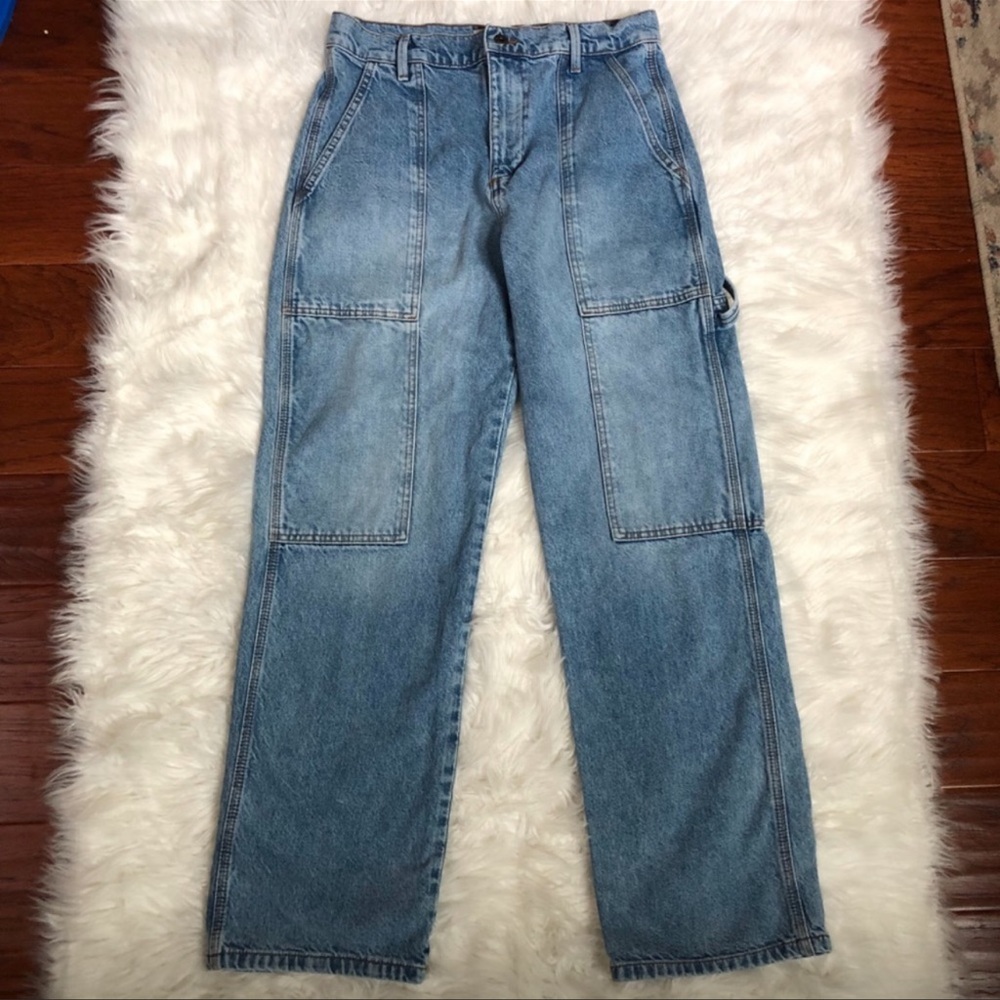 Zara Super High Rise Cargo Jeans Denim Pants Retro Style Wide Flare Leg